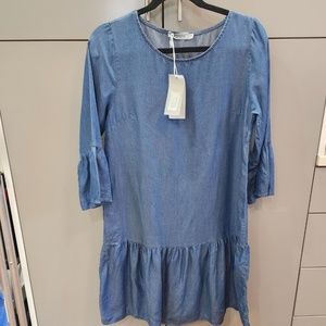 NWT FABIANI TESI MADE IN ITALY BLUE CHAMBRAY PEASANT SMOCK DRESS-SMALL
